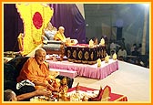 While Swamishri performs his puja, Pujya Balmukund Swami performs the New Year's mahapuja