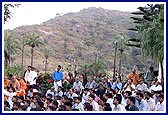 The evening assembly with the mountain in the background