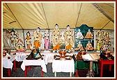 The murtis of Shri Akshar Purushottam Maharaj and deities during the yagna rituals