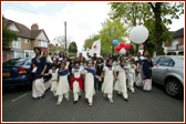 Young girls as part of the Bal Suvarna Jayanti Celebrations lead the ladies at the Rath Yatra