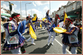 Kishores dance in tradtional costumes celebrating the grand Rath Yatra