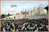 Children release thousands of balloons at the end of the Rath Yatra at the BAPS Shri Swaminarayan Mandir, London