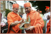 Viveksagar Swami starts the Rath Yatra by performing poojan of Harikrishna Maharaj