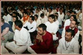 The youths listen with great attention to Swamishri's words