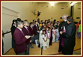The Archbishop being introduced to children from The Swaminarayan School