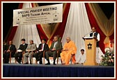 Yogesh Patel, Volunteer of BAPS UK reading the prayers and appeal by the Spiritual Head of BAPS Swaminarayan Sanstha, His Holiness Pramukh Swami Maharaj