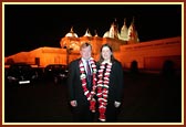 Mr and Mrs Kennedy outside BAPS Shri Swaminarayan Mandir, Neasden, London