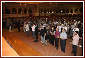 Devotees offer prayers and celebrate the birth of Bhagwan Swaminarayan and Lord Ram in the evening assembly