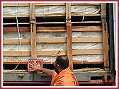 Pujan of first carved marble stone received from India in container 