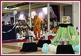 While Swamishri is walking the Kishores are presenting speeches or mukh path 