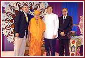 Swamishri meets with Nassau County Executive Thomas Souzzi, New York State Senator Michael Balboni, and United Nations Ambassador of India Vijay Nambiar