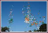  Balloons representing the colors of the Indian flag are released in the air 