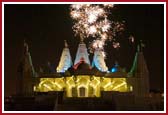A spectacular firework display celebrates the murti-pratishtha festival