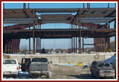 Amidst the structural beams one can see the different floor levels of the Haveli