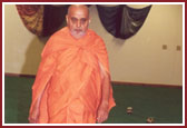 Swamishri's evening walk in the mandir hall