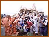 Planting a sapling in the Mandir precincts, 26 Aug 99