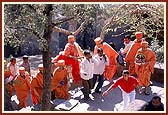 Swamishri approaching the famous Ajanta caves