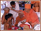 The young being initiated into the sacred thread ceremony (Upanayan)