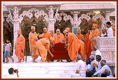 Assembly on the mandir podium