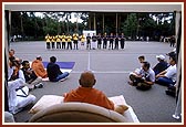 Swamishri encourages the spirit of the kishores with his presence during the Football Final of Amrut Cup 2000 