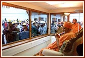 Swamishri blesses the devotees as they file pass for the Annual Sponsored Walk