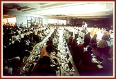 Devotees participating in the mahapuja rituals