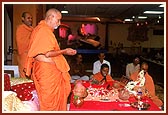 Swamishri during Mahapuja of the Bhumi pujan ceremony for the new mandir site