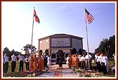 Hoisting the Tricolors on Independence Day at the Charlotte mandir