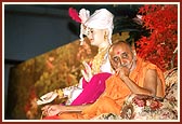 Swamishri attentively listening to the shibir program