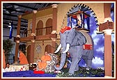 Swamishri performing his daily puja. Kishores had prepared an exquisite backdrop with Lord Swaminarayan seated on an elephant