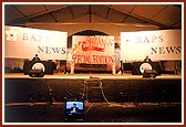 Kishores pose as newscasters of BAPS News and announced the details of Swamishri's visits to Houston