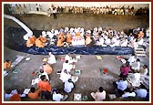 Swamisri performs rituals at the Foundation stone laying site of the new shikharbadh mandir