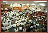 Devotees in the mandir hall during the pratishtha ceremony