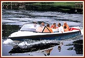 Taking Lord Harikrishna Maharaj on a boat ride
