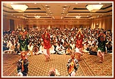 Youths performing a taditional dance during the evening assembly