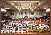 Devotees participating in the mahapuja ceremony