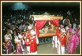 A procession by kishores to honor Lord Harikrishna Maharaj 