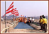 Swamishri at the Akshardham site by the foundation pit