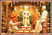 Symbolic diksha ceremony of Lord Swaminarayan in the presence of Ramand  Swami (R)