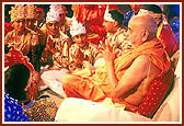 After the dance, the kishores are blessed by Swamishri