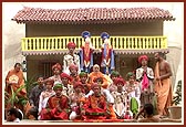 Children and youths perform a folk-dance in the pratishtha assembly