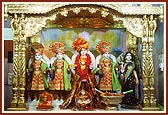 (From left) Shri Raghuvirji Maharaj, Shri Ayodhyaprasadji Maharaj, Shri Ghanshyam Maharaj and Shri Dharmadev & Bhaktimata
