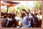 Jubilant devotees during the pratishtha ceremony