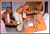 According to tradition, on behalf of the King the Brahmins do pujan of Thakorji and Swamishri
