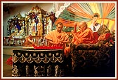 Swamishri in his morning puja at the Akshar Purushottam Chhatralay hall
