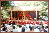 The shilanyas assembly in the cool and beautiful mango grove on the mandir site