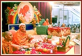 While Swamishri performs his morning puja, Pujya Balmukund Swami performs the mahapuja