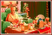 Swamishri during the mahapuja rituals on the occasion of Chopada pujan&nbsp;&nbsp;