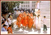 Swamishri by the mandir after Annakut darshan