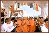 After performing the pratishtha of Shri Sita Ram Dev, Swamishri arrives towards another shrine ...